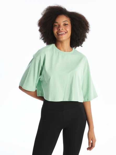 XSIDE ACTIVE Yeşil Bisiklet Yaka Oversize Kadın Spor Tişört ürün görseli 1
