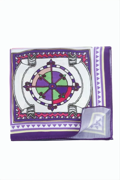 Pusula At Arabası Desenli Zr Şifon Fular 50*50 cm ürün görseli 1