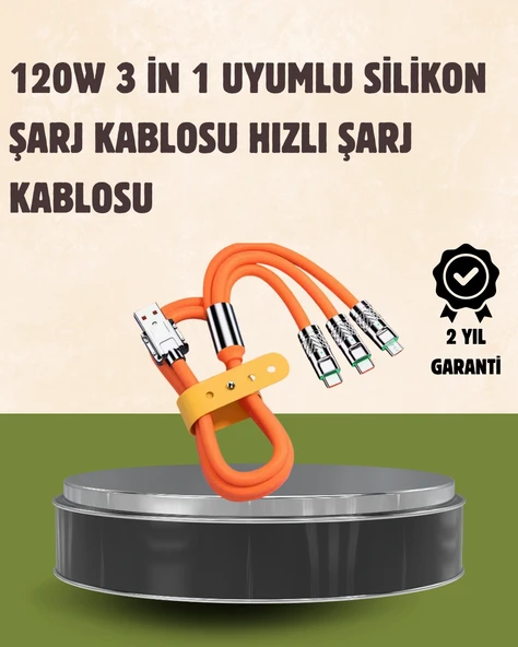 120 W Şarj ve Veri Aktarımı Kablo– 3 Başlıklı Çok Amaçlı Kablo Yüksek Hızlı ürün görseli 1