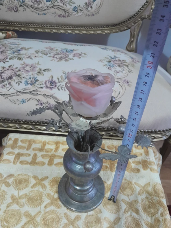 Eski Dönem Gümüş Kaplama Mumluk - Resim 5