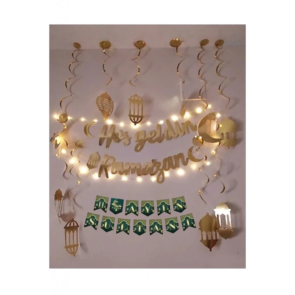 10'lu Tavan Süs Ve Hoşgeldin Ramazan Bannner Ve Led Işık Ramazan Süsü Ev Süsleme ürün görseli 1