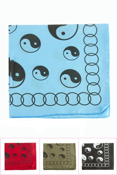 Yin Yang Desenli Keten Bandana 50*50 ürün görseli 1