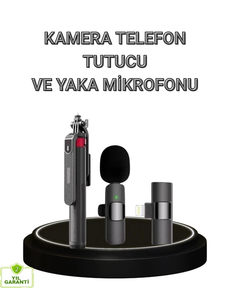 Nevamel® Vlog ve Canlı Yayın İçin Çift Yaka Mikrofonu ve Tripodlu Selfie Çubuğu Seti ürün görseli 1
