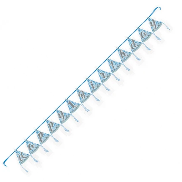 Bayrak Banner Set Flama 1 Yaş Happy Birthday Külah Pırıltılı First Mavi ürün görseli 1