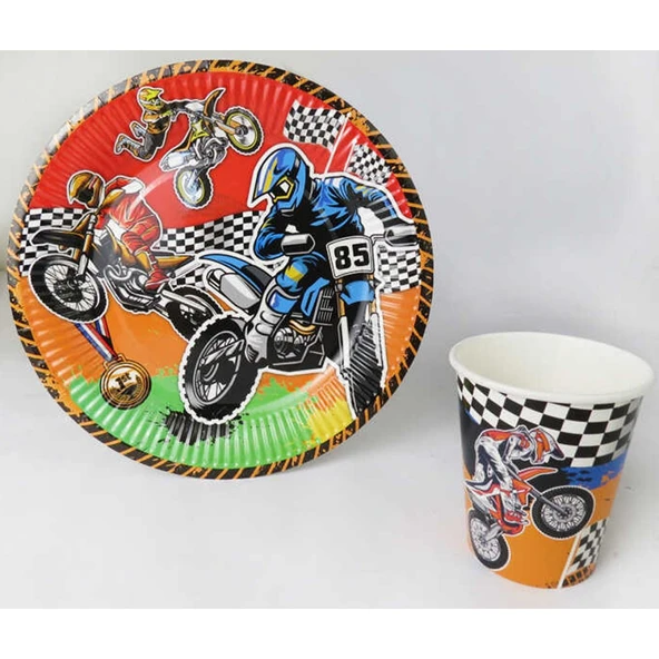 Motocross Tabak Bardak Set 8 Kişilik ürün görseli 1