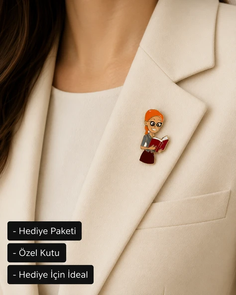 Kitap Okuyan Kadın Broş – Öğretmen, Kütüphaneci ve Kitapseverlere Özel ürün görseli 1
