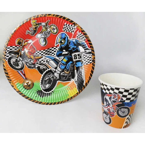 Motocross Tabak Bardak Set 8 Kişilik - Resim 2