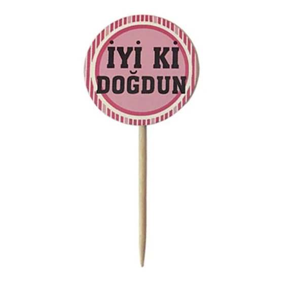 20 Adet Pembe İyiki Doğdun Yazılı Sunum Kürdanı Parti Malzemesi ürün görseli 1