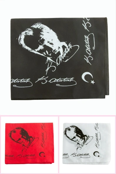 Atatürk İmzalı Desenli Keten Bandana 50*50 ürün görseli 1