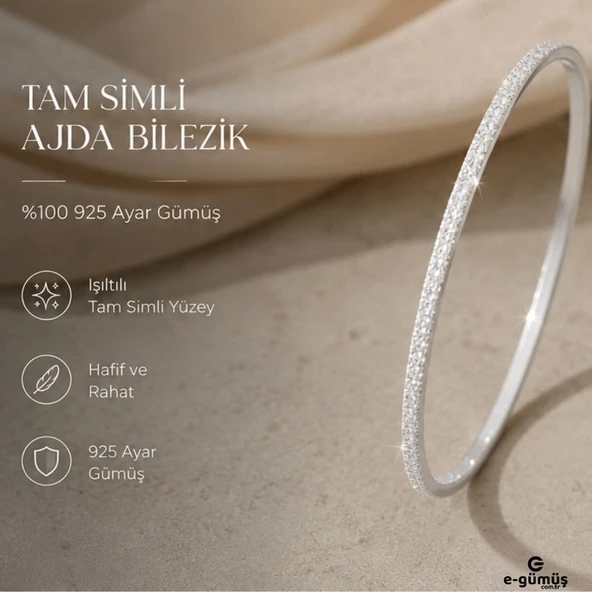 E-Gümüş 925 Ayar Gümüş Simli Ajda Bilezik ürün görseli 1