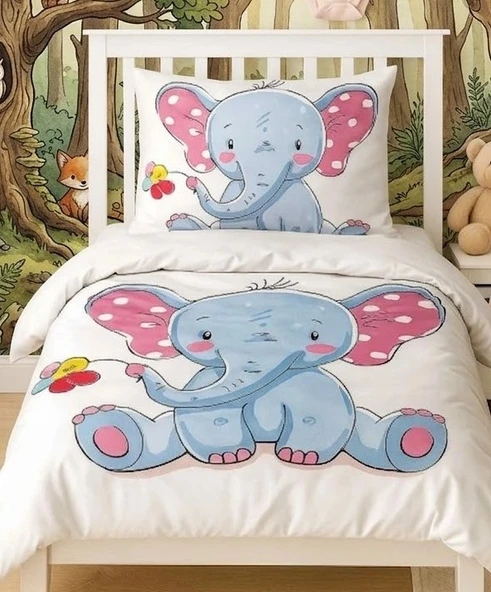 Cute Elephant Hassas Ciltler İçin %100 Pamuklu, Antialerjik 3D Yenidoğan Bebek Nevresim Takımı ürün görseli 1