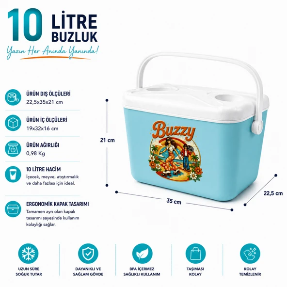 10 LT BUZZY RETRO BUZLUK TERMOS (1180 COOLER BOX) - Resim 2