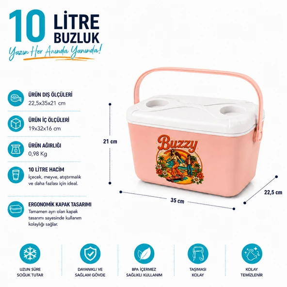 Kale Termos 10 LT BUZZY RETRO BUZLUK TERMOS (1180 COOLER BOX) - Resim 2