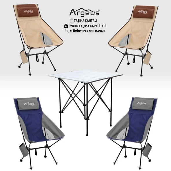 4 Adet Katlanır Kamp Sandalyesi ve Alüminyum Masa Seti - Aero Silver - Mavi/Kum ürün görseli 1