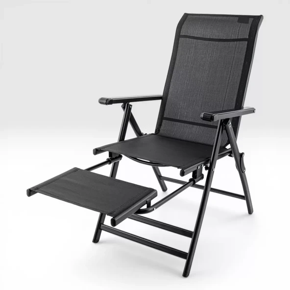 Sırt Ayarlı Katlanabilir Kamp Sandalyesi - 8 Kademeli - Bacak Uzatmalı - Recline - Katlanır Şezlong ürün görseli 1