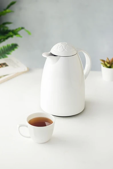 1 LT Isı Yalıtımlı Çay Ve Soğuk Su Termosu Soft Beyaz (12 Saat Sıcak Tutar& İçi Camdır) ürün görseli 1