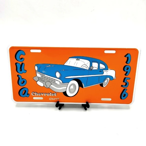 Dekoratif Plaka Cuba Chevrolet Chevy 1956 Turuncu ürün görseli 1