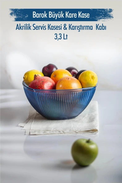 Akrilik Barok Lacivert Büyük Kare Meyve & Salata Kasesi & Karıştırma Kabı / 3,3 Lt  (CAM DEĞİLDİR) ürün görseli 1