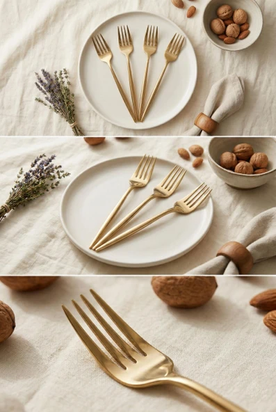 6'lı Lüks Gold Paslanmaz Çelik Tatlı Çatalı Seti (16 cm) - Resim 4