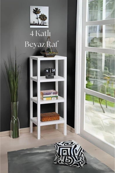 4 Katlı Beyaz Raf Kitaplık & Banyo Düzenleyicisi 100 cm-BRNS0047 ürün görseli 1