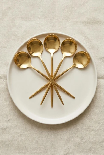 6'lı Lüks Gold Paslanmaz Çelik Tatlı Kaşığı Seti (16 cm) - Resim 2