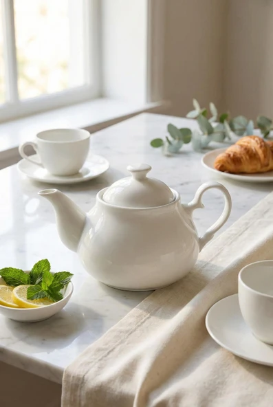 750 ml Beyaz Porselen Demlik & Şık Kahvaltı Ve Çay Saati Sunum Gereci ürün görseli 1