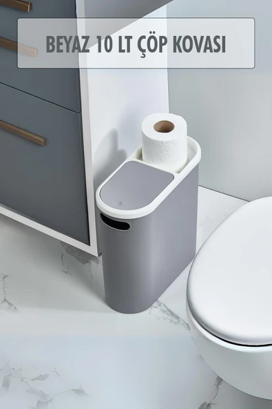 Gri Kapaklı WC Kağıtlıklı Çöp Kovası & Ofis Çöp Kovası 10 Lt ürün görseli 1