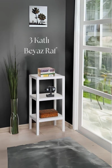 3 Katlı Beyaz Raf Kitaplık & Banyo Düzenleyicisi 73,5 cm-BRNS0048 ürün görseli 1