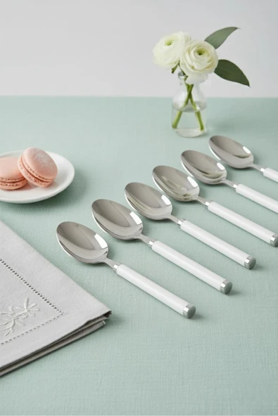 6’lı Paslanmaz Çelik Yemek Kaşığı Seti Beyaz Saplı 15 cm ürün görseli 1