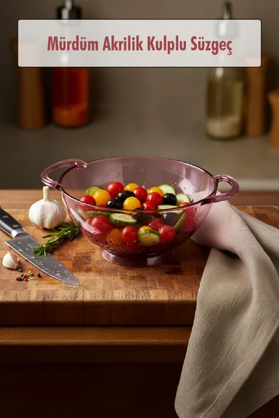 23,5 x 30 cm Mürdüm Akrilik Kulplu Süzgeç – Salata ve Makarna Süzme Kabı ürün görseli 1