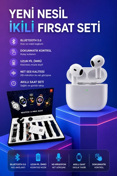 3.nesil Tws Bluetooth Kulaklık Bluetooth Bağlantılı Akıllı Saat Amoled Ekran Plastik Hasır Kordon ürün görseli 1