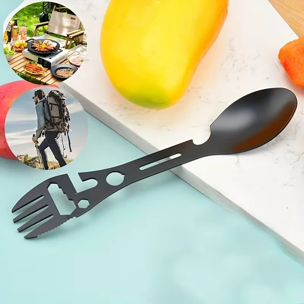 Taktiksel Spork Kaşık Çatal - 5 Fonksiyonlu - Paslanmaz Çelik ürün görseli 1