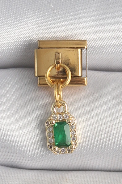 316L Çelik Gold Renk Sallantı Kare Yeşil Zirkon Taşlı Nomination Charm TJ-BC1352 ürün görseli 1