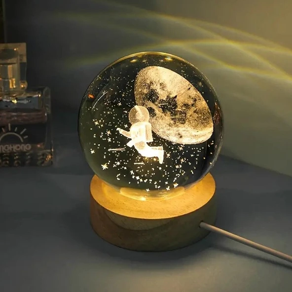 Işıklı Dekoratif Usb li Cam Küre Uçan Astronot ürün görseli 1