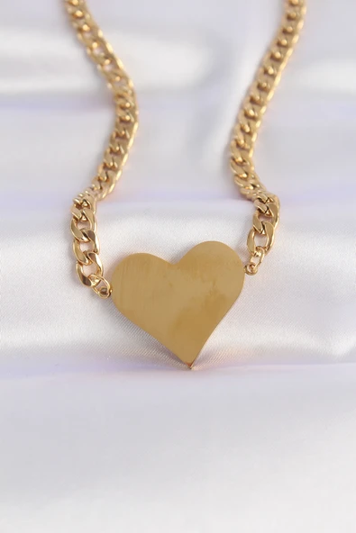 316L Çelik Zincir Renk Düz Plaka Kalp Kolye TJ-BKO8642 ürün görseli 1