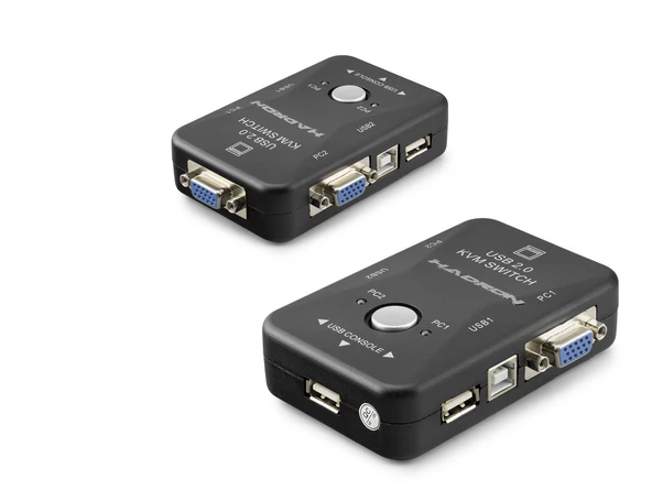 Vga Usb Kvm Switch 2 In 1 Out + 2 Port Usb Console + 2 Port Usb Pc (Klavye/Mouse + Yazıcı) - Siyah HDX1360 ürün görseli 1