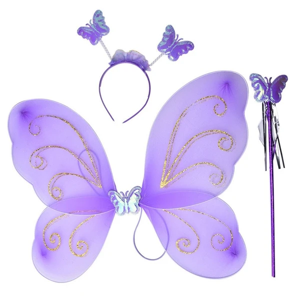 Lila Renk Kanadı Tacı ve Sopası 50x37 cm ürün görseli 1