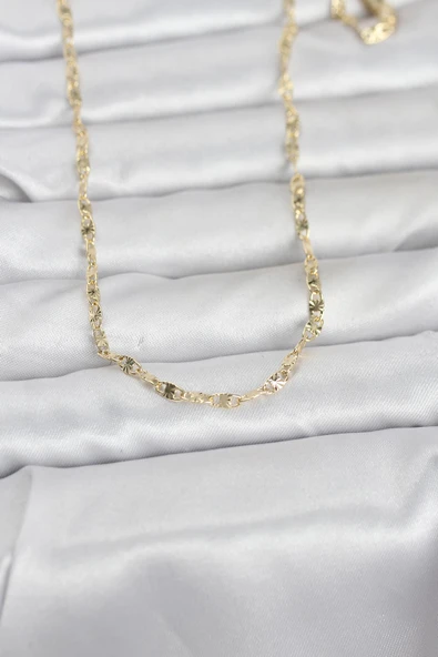CM 14K Gold Renk Lazerli Gemici Zincir Model 60 cm Kadın Kolye TJ-BKO10974 ürün görseli 1