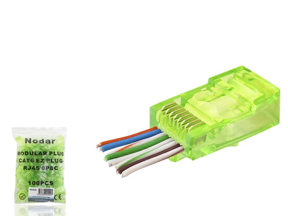 Cat6 Ez Rj45 Konnektör - 100 Adet Yeşil / Ekonomik Poşet Paket ND2409 ürün görseli 1