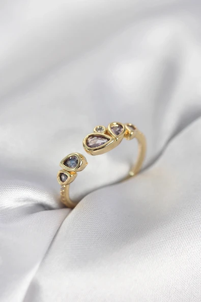 Nevamel® Gold Renk Mor Damla Zirkon Taşlı Kadın Yüzük 5886 ürün görseli 1