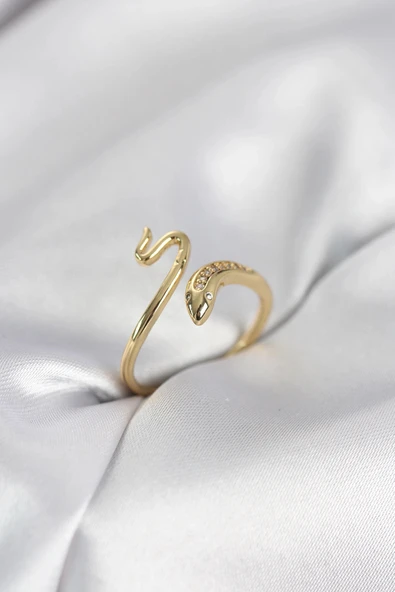 Nevamel® Gold Renk Yılan Model Zirkon Taşlı Kadın Yüzük 5886 ürün görseli 1