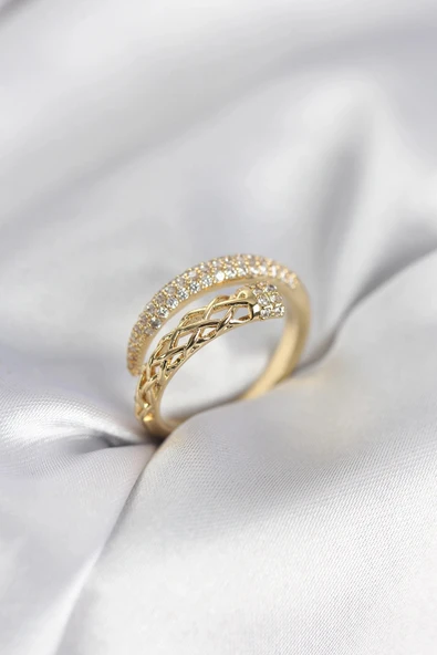 Nevamel® Gold Renk Zirkon Taşlı Sarmal Kadın Yüzük 5886 ürün görseli 1
