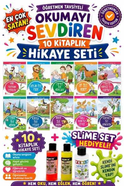 1. Sınıf Öğretmen Tavsiyeli Okumayı Sevdiren 16 Sayfa 10 Kitaplık Hikaye Seti (Slime Set Hediyeli) ürün görseli 1