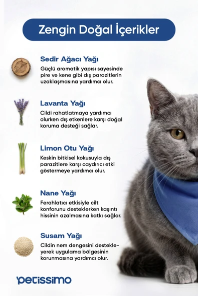 Petissimo Care Dış Parazit Ense Damlası Kedi ve Köpek İçin Bit, Pire, Kene, Parazit Karşıtı Spot On Bitkisel Damla 5 Tüp - Resim 3