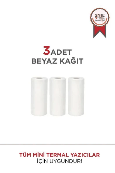 Torima Beyaz 1Paket (3Adet) Termal Rulo Kağıt Tüm Mini Makinalara Uyumlu ürün görseli 1