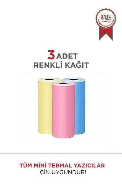 Torima Renkli 1Paket (3Adet) Termal Rulo Kağıt Tüm Mini Makinalara Uyumlu ürün görseli 1