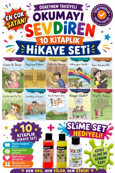 1. Sınıf Öğretmen Tavsiyeli Okumayı Sevdiren 16 Sayfa 10 Kitaplık Hikaye Seti -3(Slime Set Hediyeli) ürün görseli 1