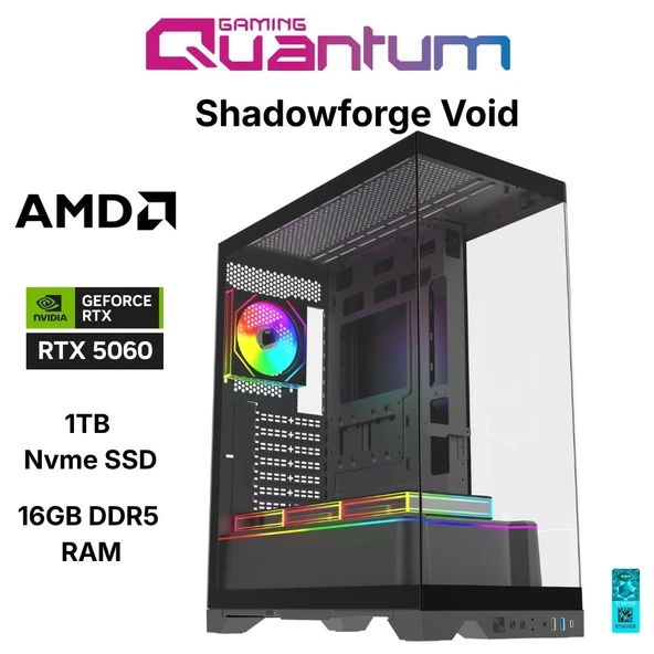 Quantum Gaming Shadowforge Void Ryzen 5 7500F 16GB DDR5 1TB NVMe RTX5060 8GB Masaüstü Oyun Bilgisayarı ürün görseli 1