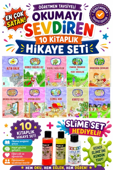 1. Sınıf Öğretmen Tavsiyeli Okumayı Sevdiren 16 Sayfa 10 Kitaplık Hikaye Seti -4(Slime Set Hediyeli) ürün görseli 1