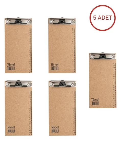 Temel 1/3 A4 Ahşap Sekreterlik Metal Klipsli Kalem Tutma Aparatlı 5li Set ürün görseli 1